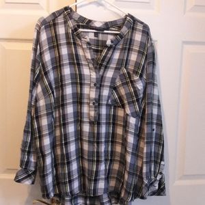 Lane Bryant plaid Henley top